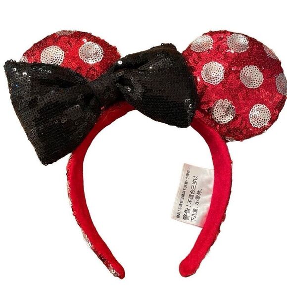 Disney Adult Handband OS Glitter Minnie Mouse Sparkle Polka Dot Ears - Picture 1 of 2